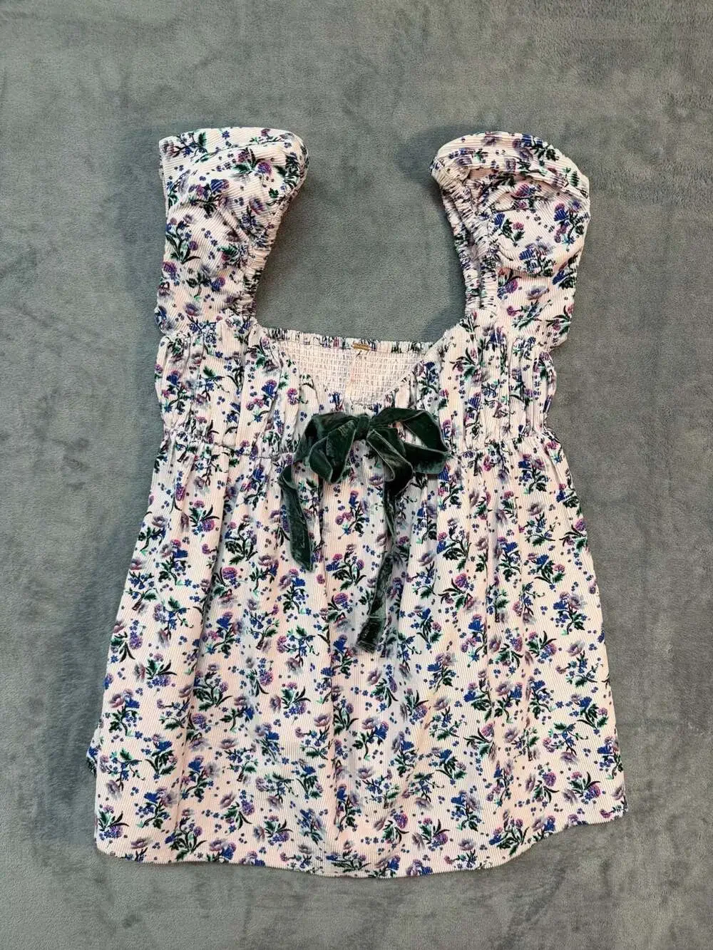 Free People Gaia Printed Corduroy Floral Blouse Top